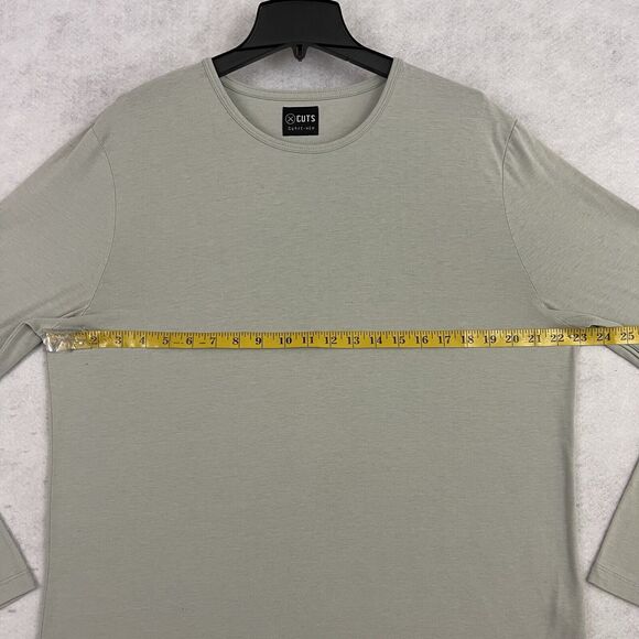 Cuts Clothing Shirt Mens XL Green Curve Hem Long Sleeve Crew Stretch Performance - Picture 6 of 10